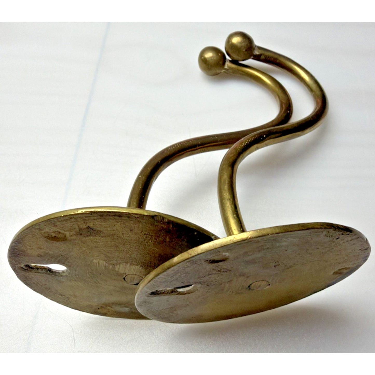 Vintage Lot of 2 Wall Mount Brass Metal Hooks