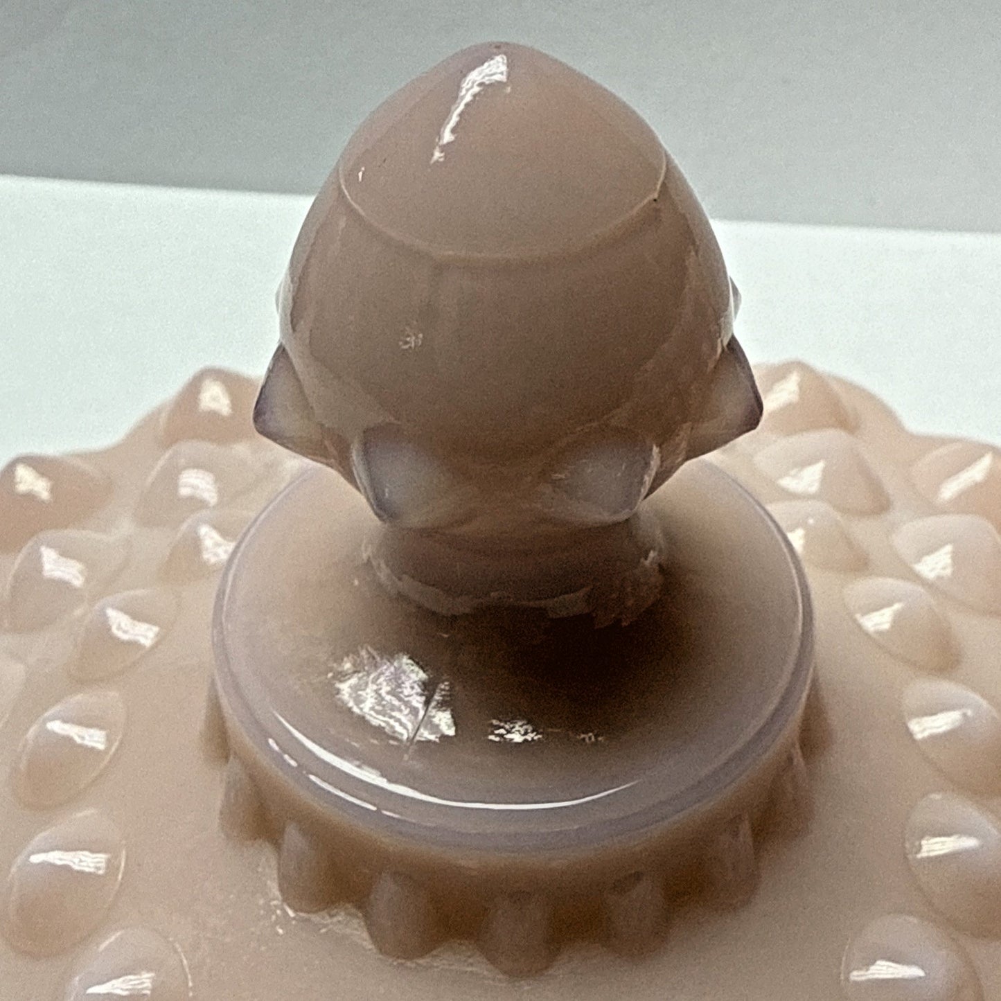 Rare Fenton Pastel Pink Rose Milk Glass Hobnail Candy Dish Powder Jar Lid As-Is