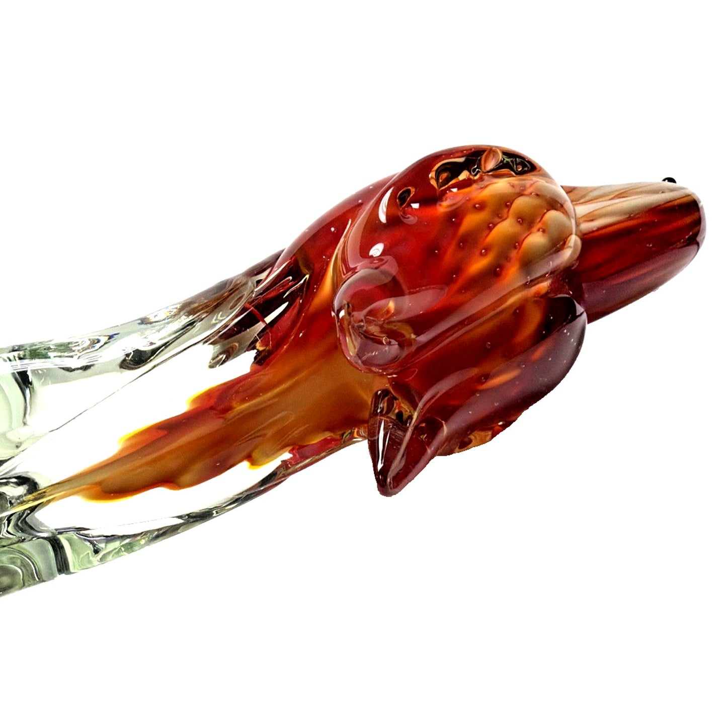 Vintage Blown Art Glass Parrot Sculpture Sommerso Bullicante Red White Bubbles