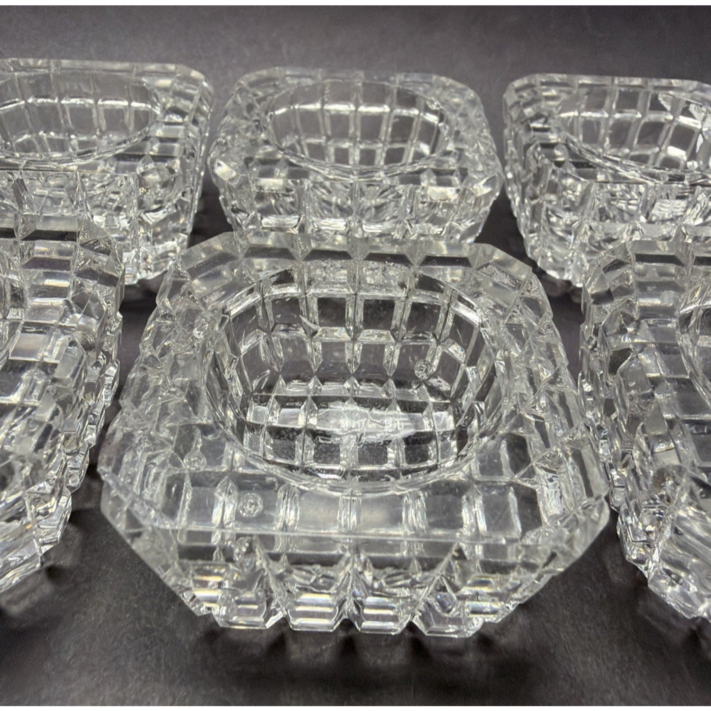 EAPG or ABP Lot of 6 Crystal Glass Square Open Salt Cellar Block Pattern As Is