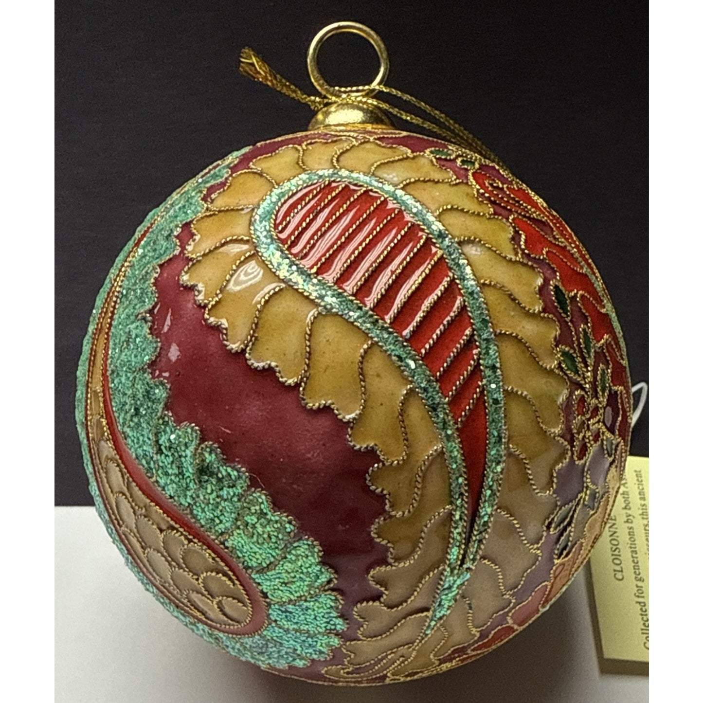 Vtg Cloisonne Ornament Ornate Large Paisley Decorated Enamel Gold Floral As-Is