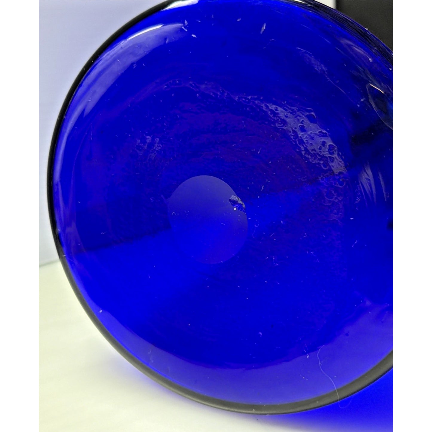 Vintage Cobalt Blue Glass Bent Long Goose Neck Bottle Decanter Vase As Is