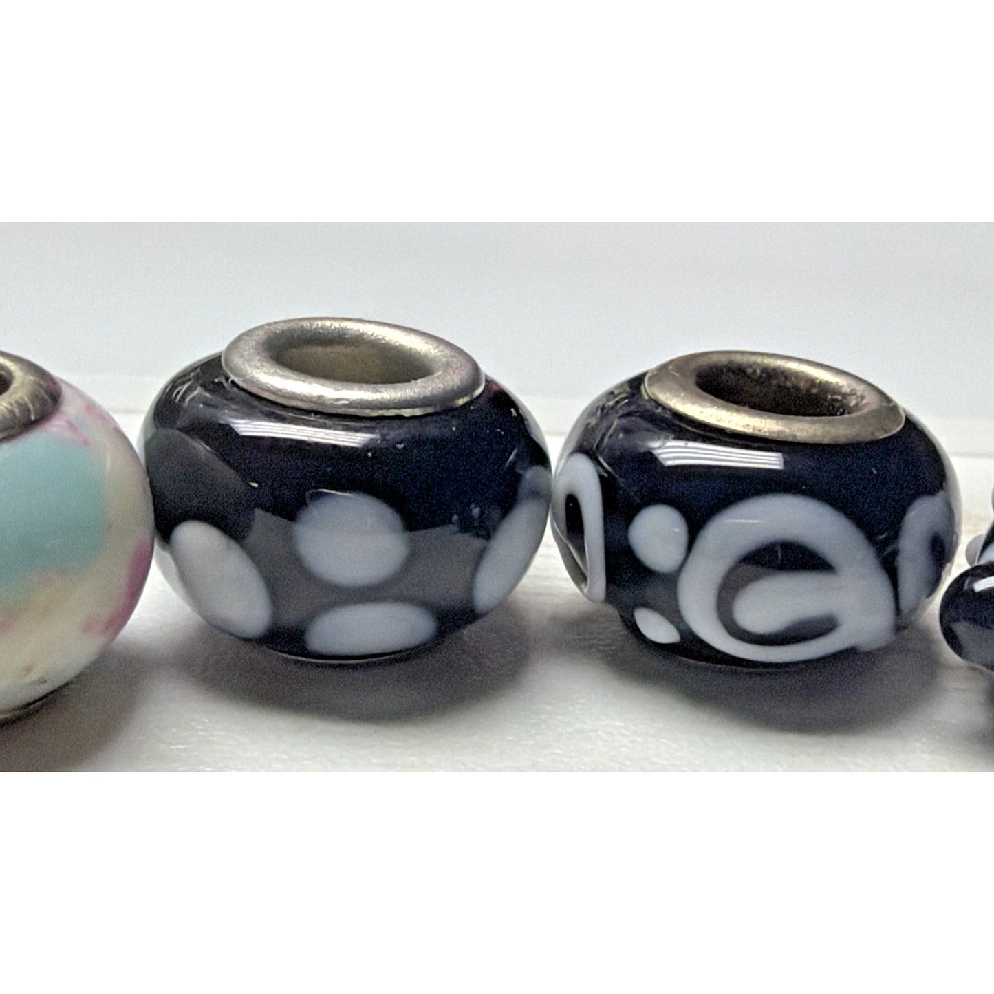 Lot of 10 Lampwork Art Glass Porcelain Floral Sterling Silver Bead Charms As Is