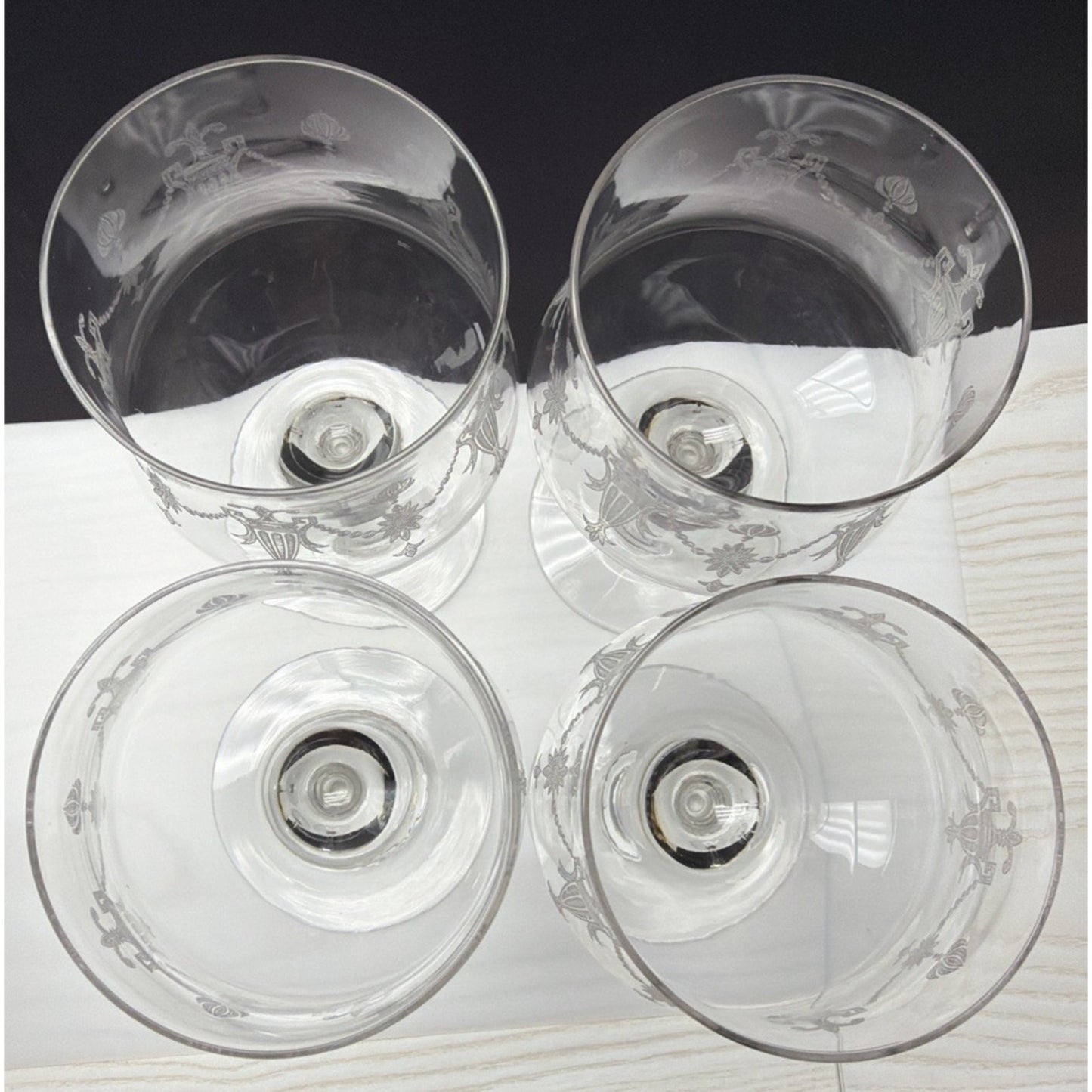 Vintage Lot of 4 Morgantown Glass 7589 Richmond Etched Water Goblet Stemware