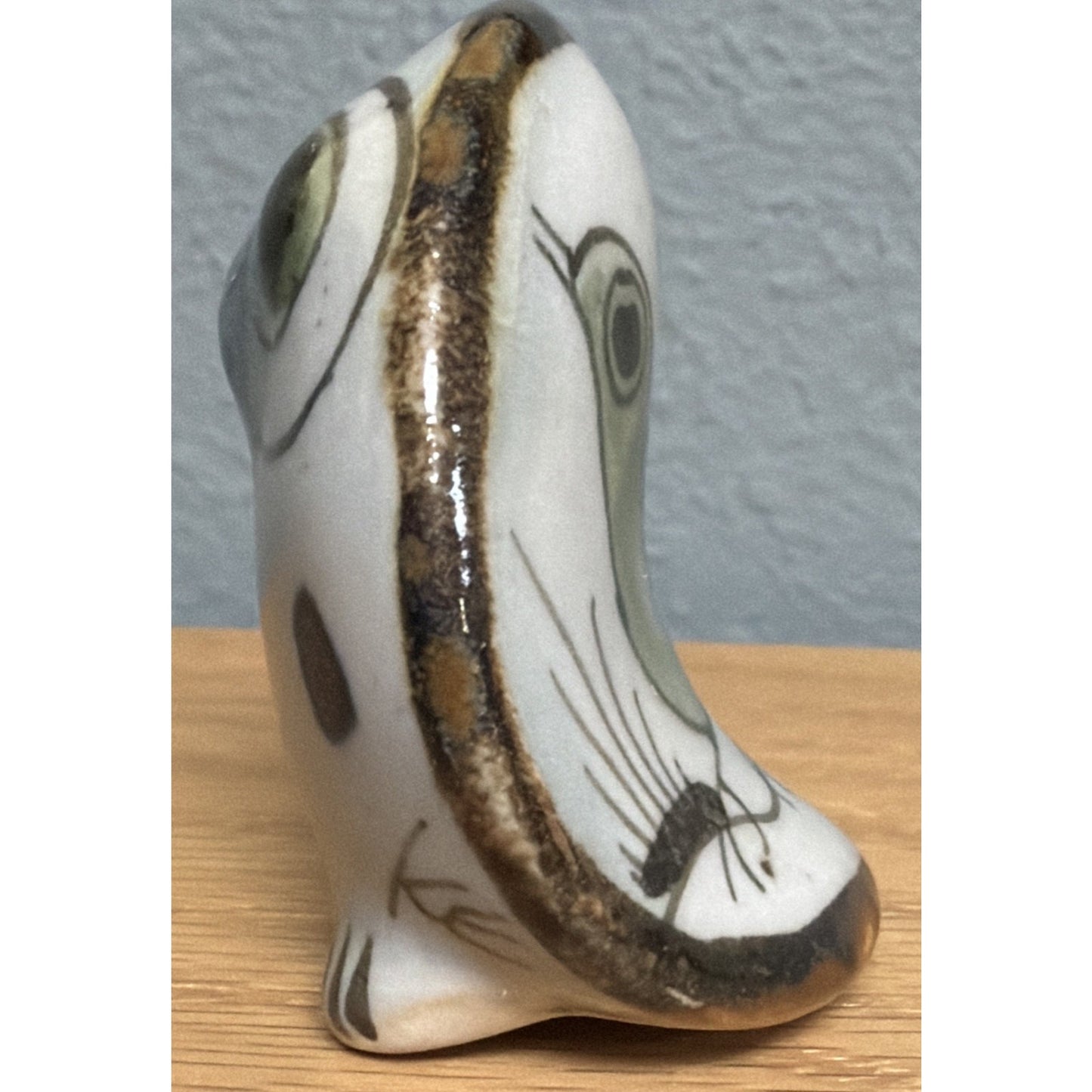 Vintage Mexican Tonala Pottery Owl Hand Painted Glazed Bird Green As Is