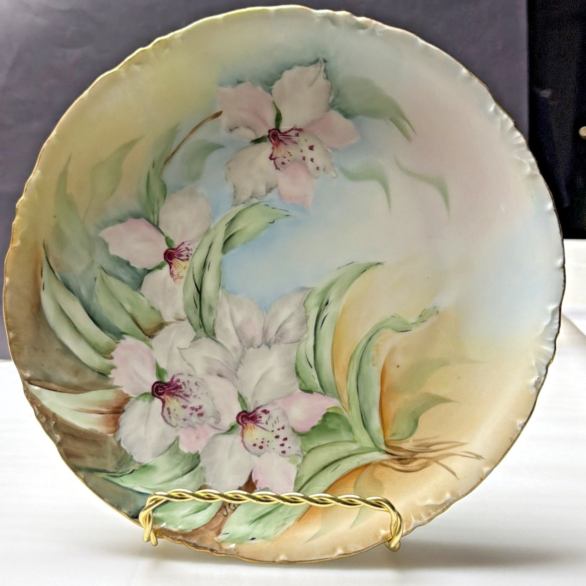 Antique Rosenthal Bavaria Hand Painted Lily Flower Plate Signed Gates Pink Green