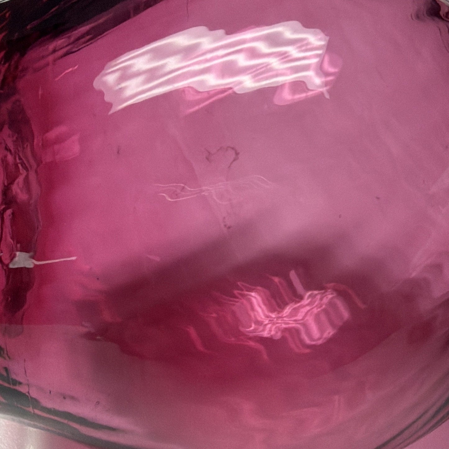 Vintage Pilgrim Art Glass Cranberry Optic Swirl Vase Ruffle Top Clear Filigree