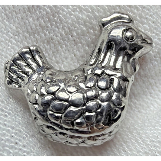 Vintage Sterling Silver Rooster Hen Chicken Bead Charm