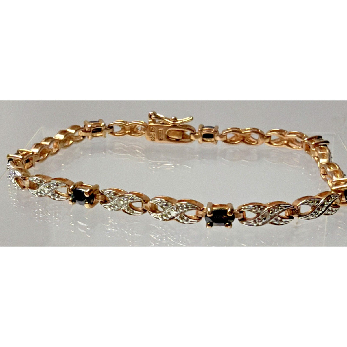 Sterling Silver Rose Gold Vermeil Sapphire Diamond Tennis Bracelet Eternity Read
