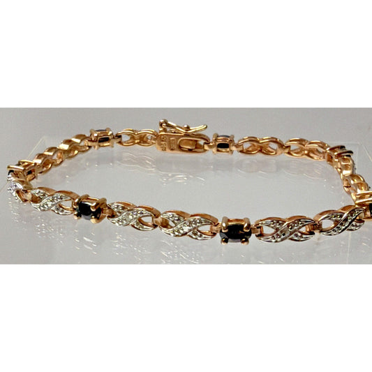 Sterling Silver Rose Gold Vermeil Sapphire Diamond Tennis Bracelet Eternity Read