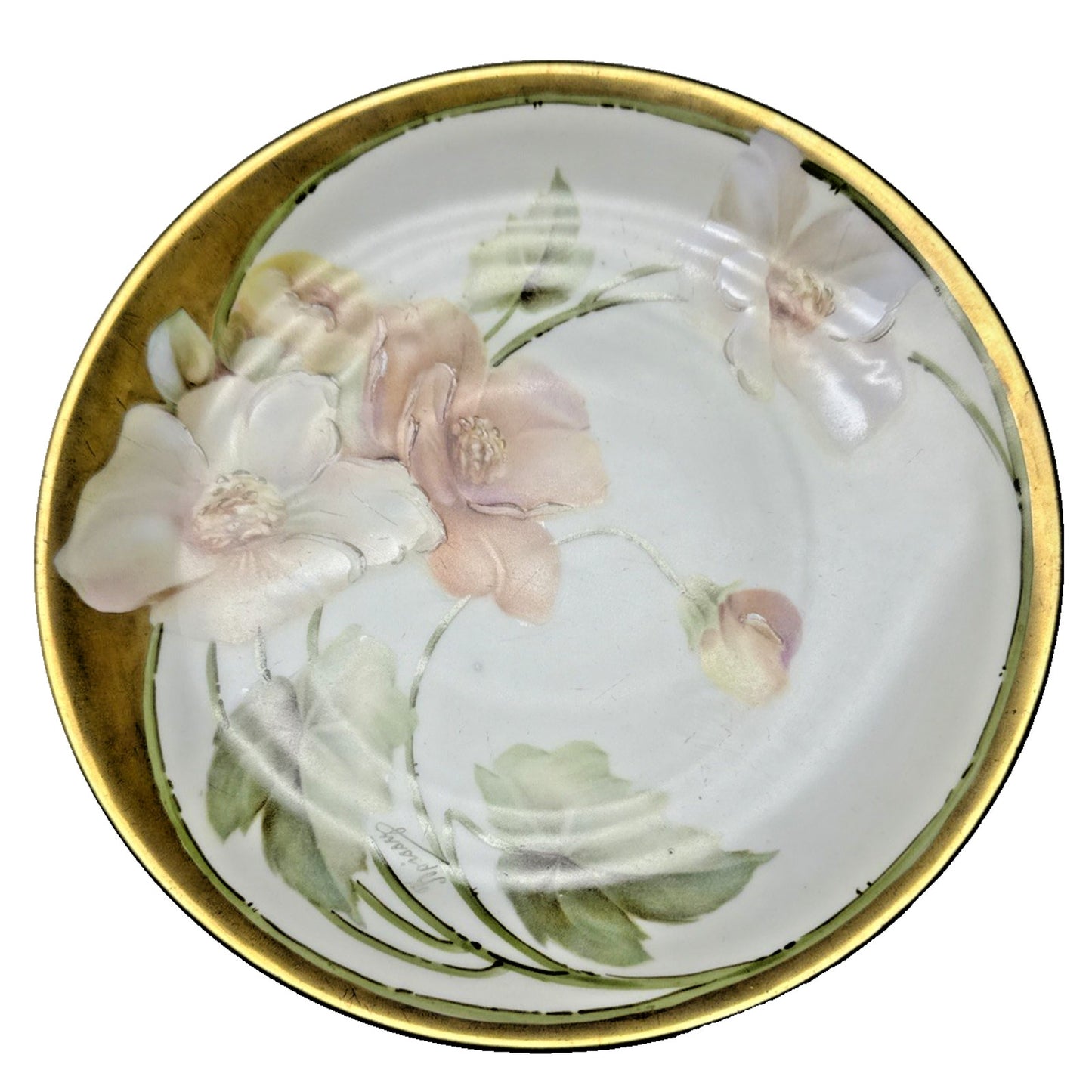 Old RS Prussia Germany Hand Painted Cabinet Plate Gold Floral Signed