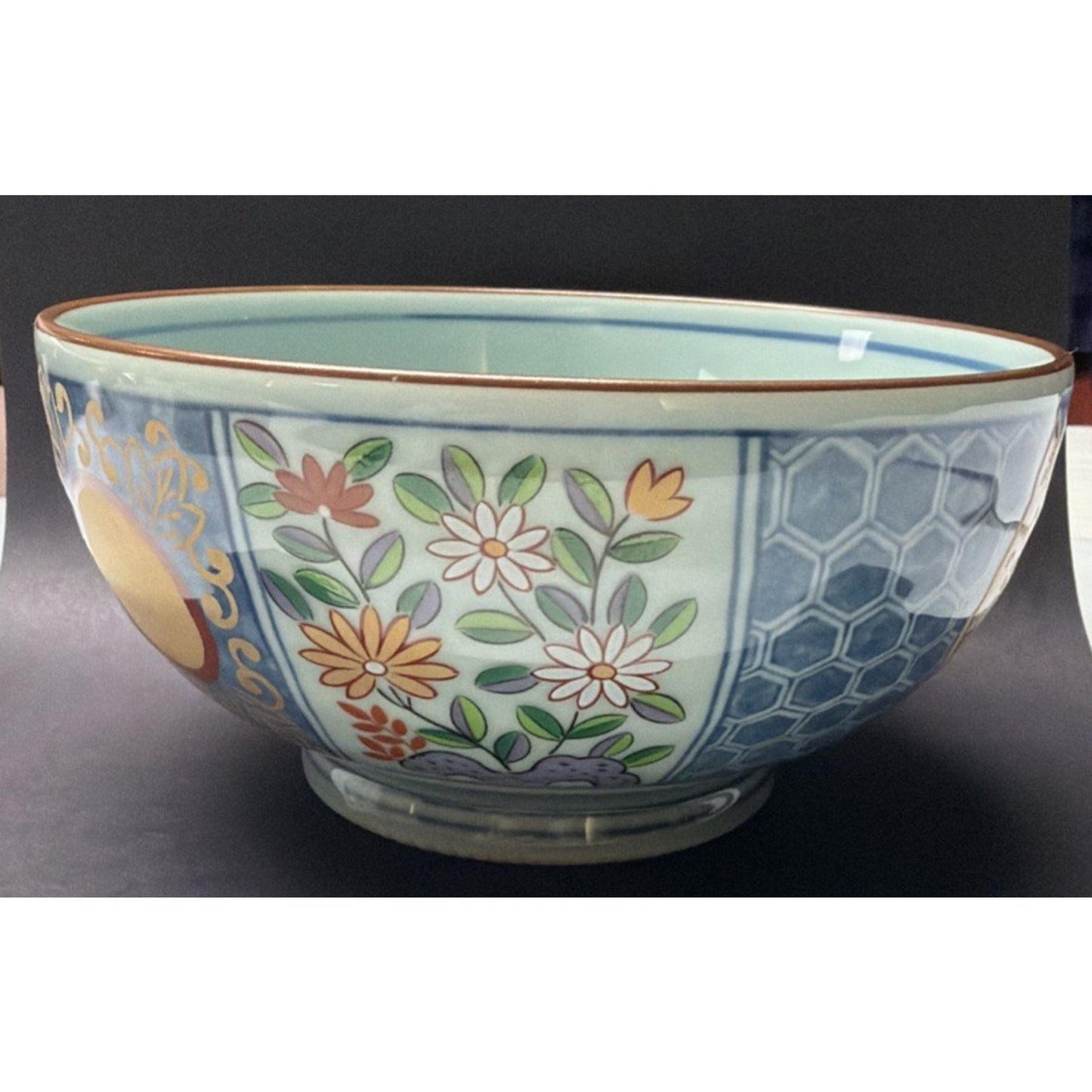 Arita Ware Nishimine Japan Bowl Painted Porcelain Floral Marked