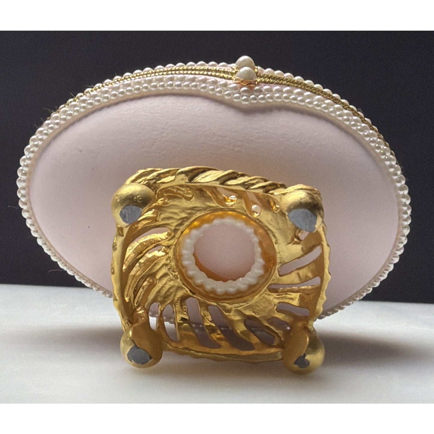 Egg Fantasy Hand Decorated Goose Egg Pink Trinket Jewelry Box Porcelain Flowers