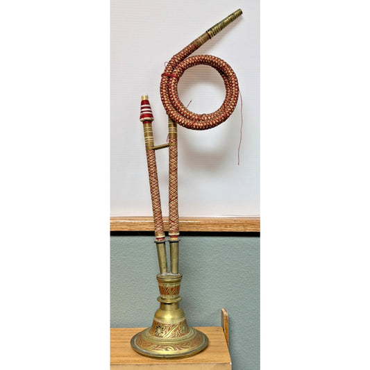 Vintage Etched Floral Brass Hookah Wrapped Hose As Is