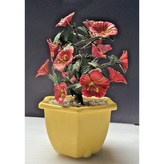Vintage Metal Art Flower Blossom Hibiscus Wire Tree Painted Enamel As Is