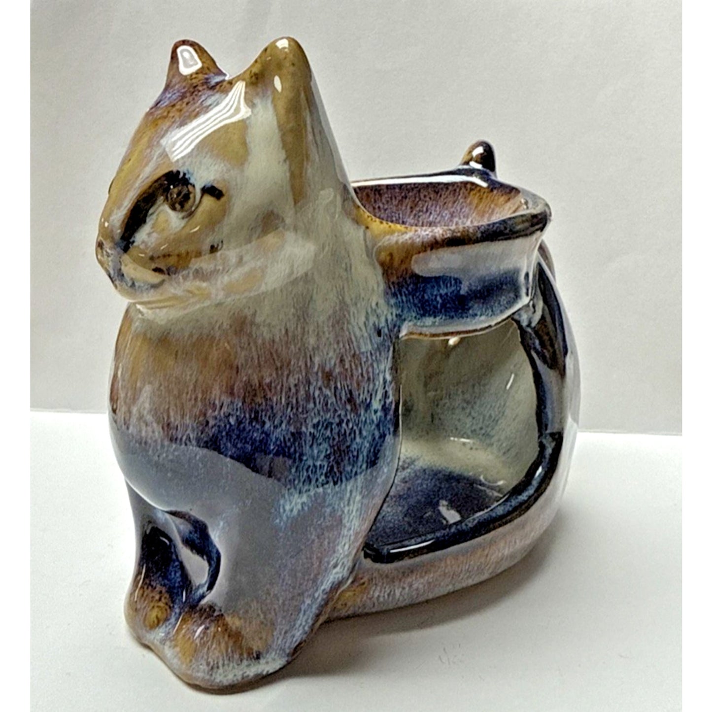 North Eagle Pottery Wall Glazed Folk Art Cat Vase Candle Holder Wax Warmer