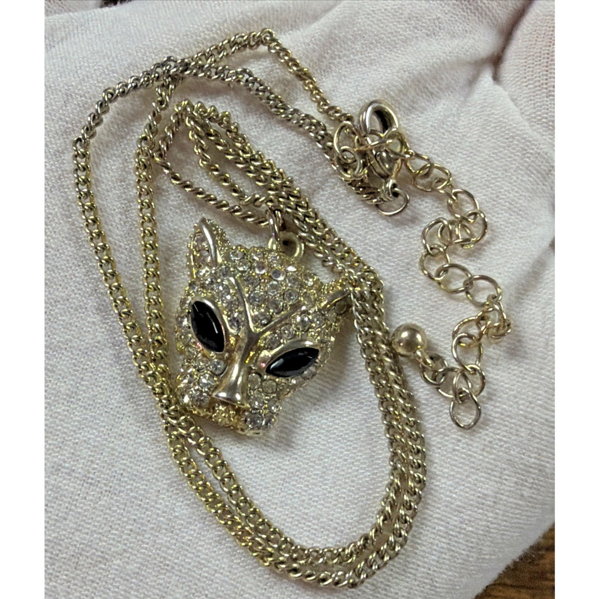Vintage Pave Crystal Rhinestone Leopard Panther Pendent Necklace Read