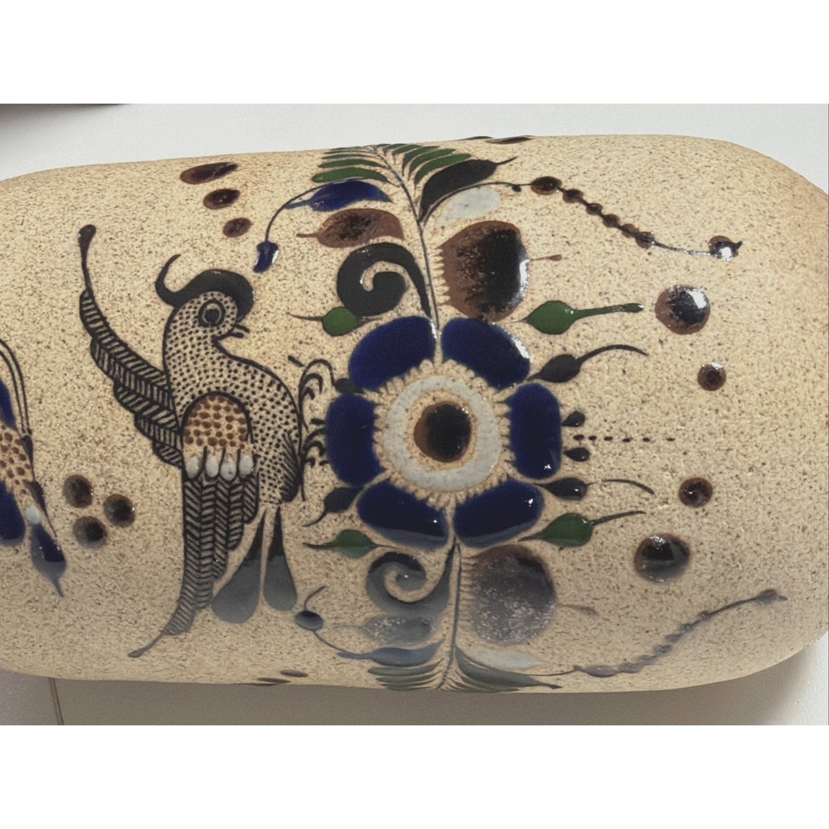 Vintage Tonala Folk Art Netzi Mexican Pottery Sandstone Vase Bird Flower Signed