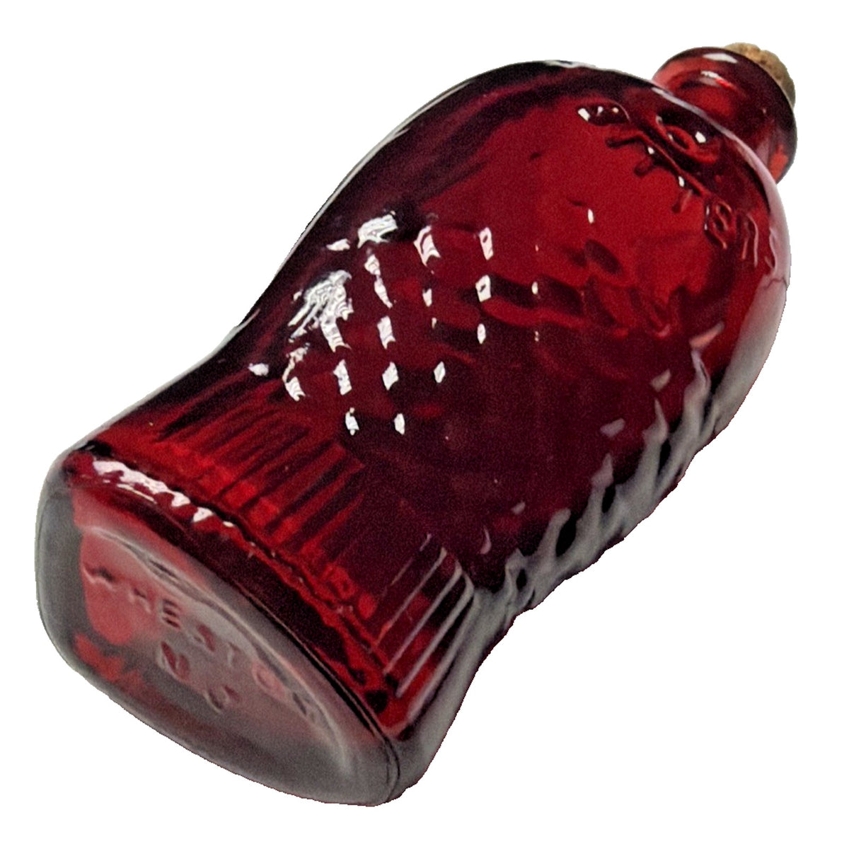 Vtg Wheaton Glass Doctor Fischs Bitters Ruby Red Glass Fish Mini Bottle Cork