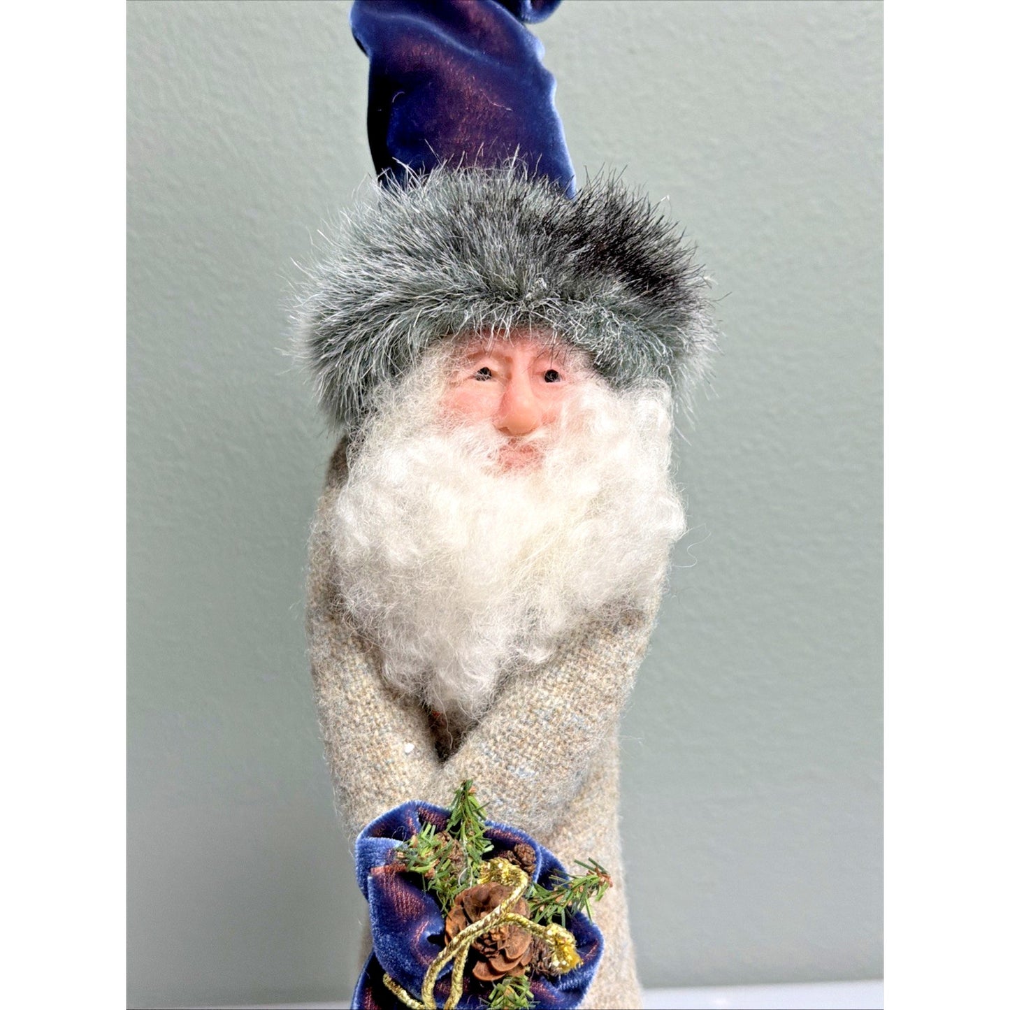 Vintage Folk Art Santa Gnome Wizard Hand Made Wool Velvet Tall Hat Signed As Is