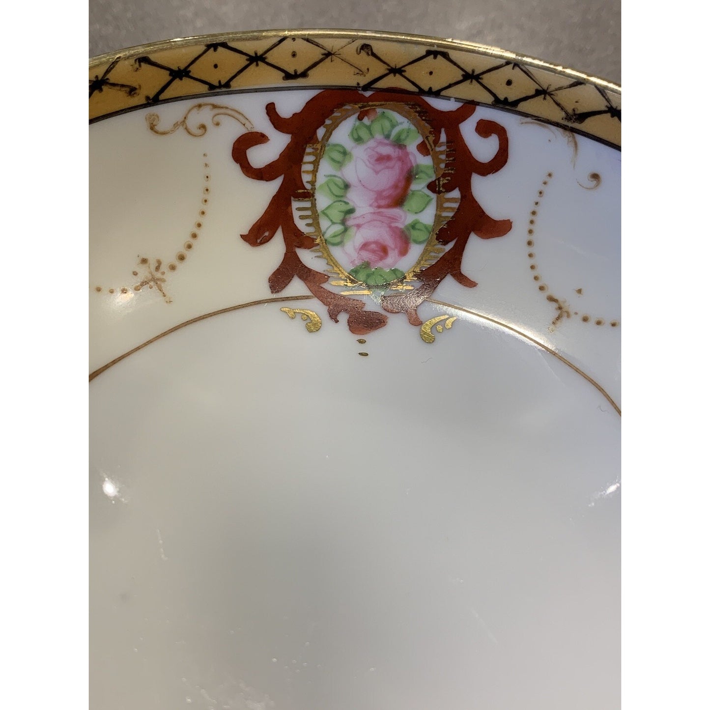 Noritake Morimura Japan Hand Painted Roses Floral Bowl Reticulated Handles Gold