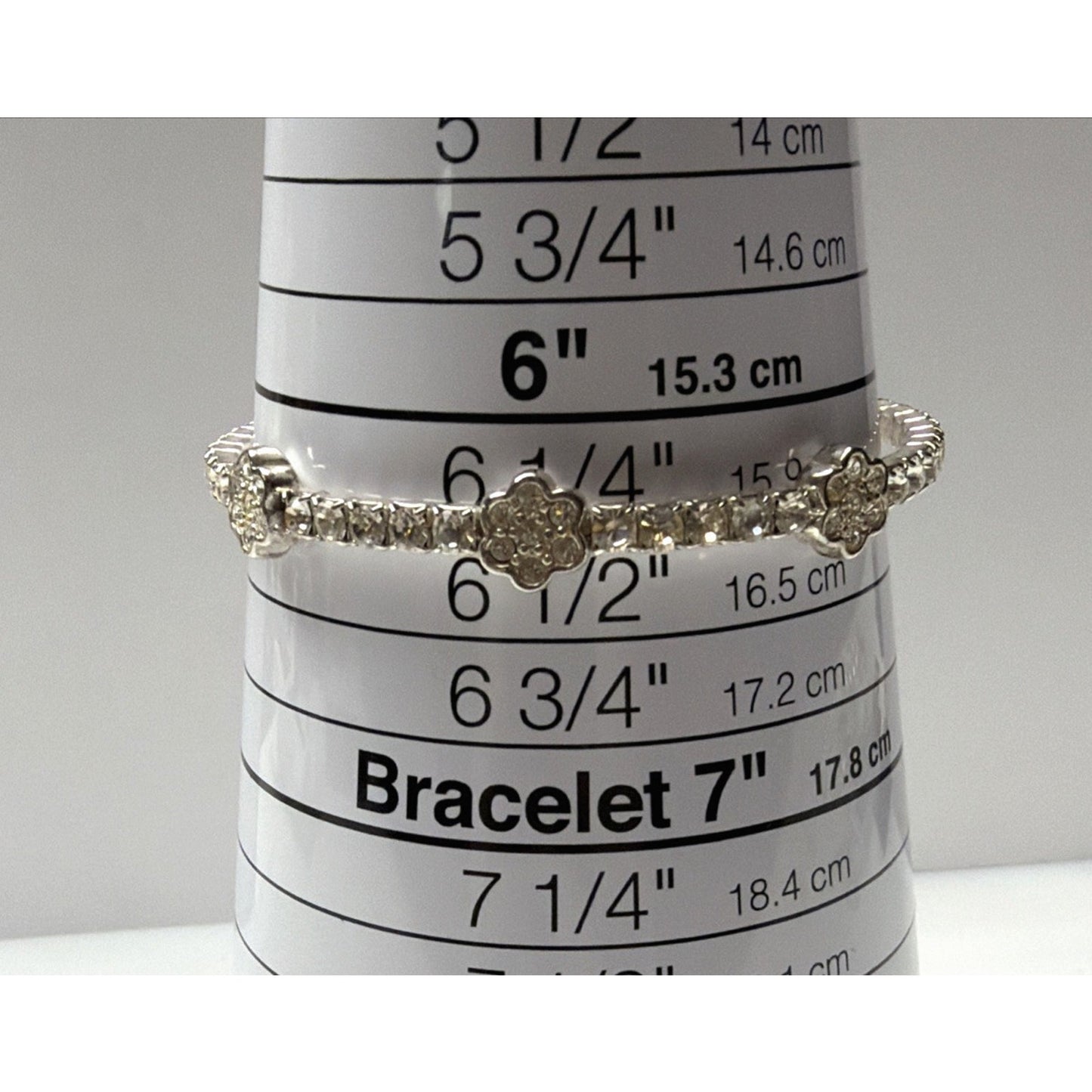 Vintage Clear Rhinestone Silver Cuff Bracelet Flower Clover