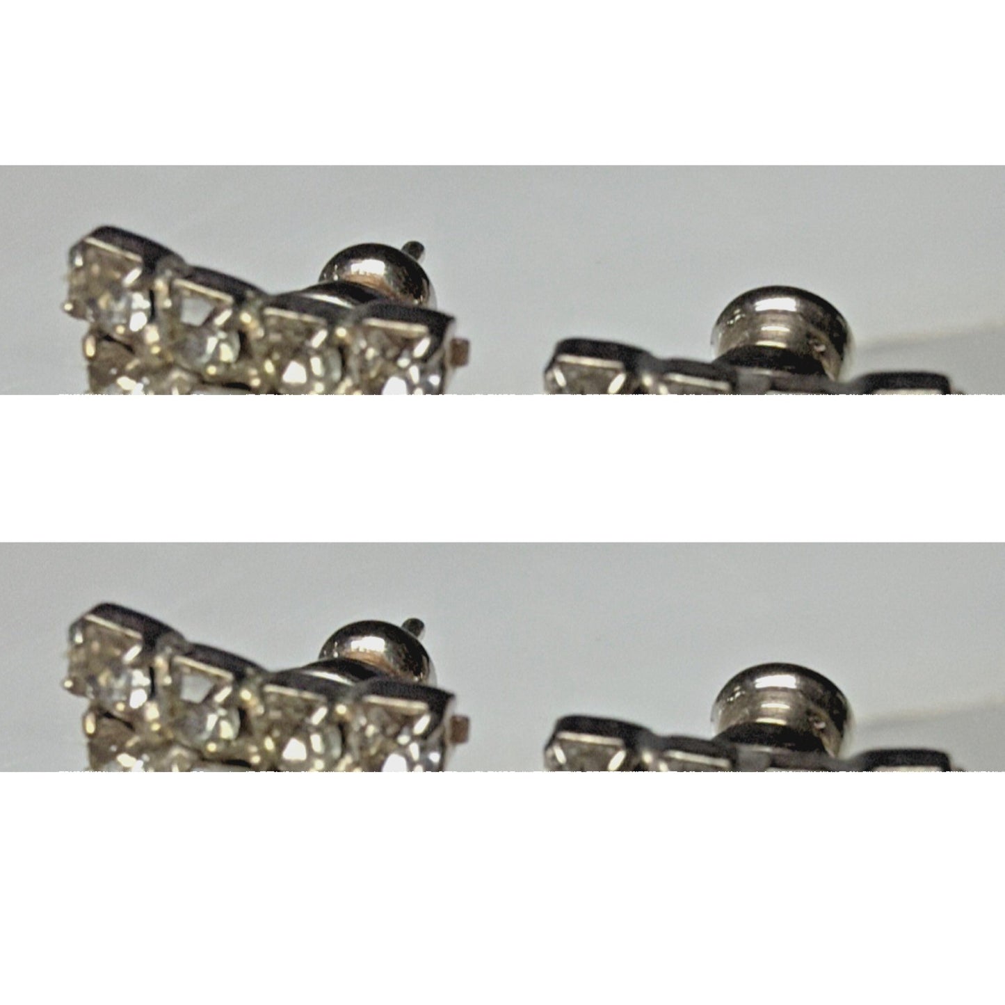 Vintage Emerald Cut Baguette Rhinestone Halo Cluster Pierced Earrings Prong Stud