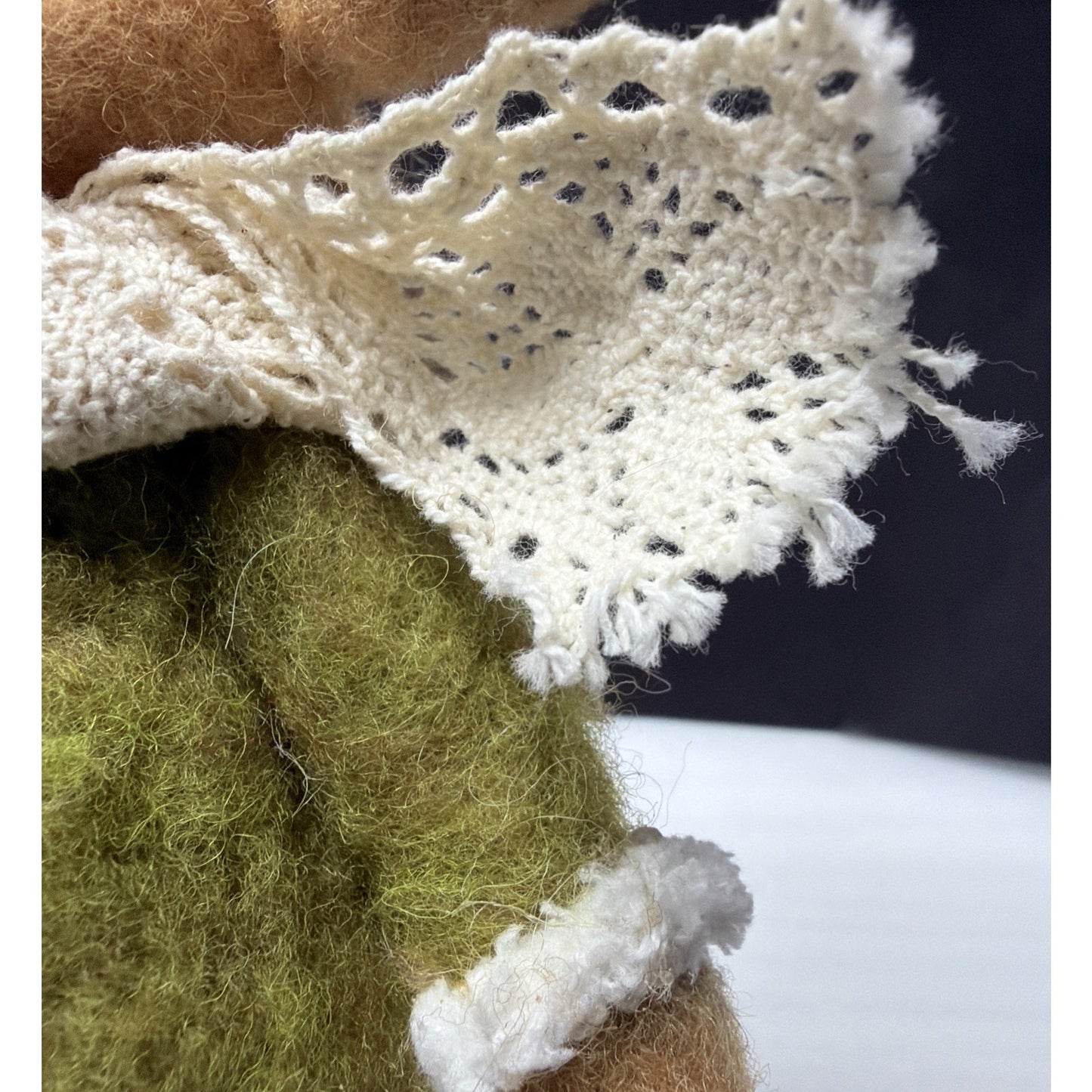 Felt Plush Christmas Moose Standing Green Sweater Lace Scarf Leggings As Is