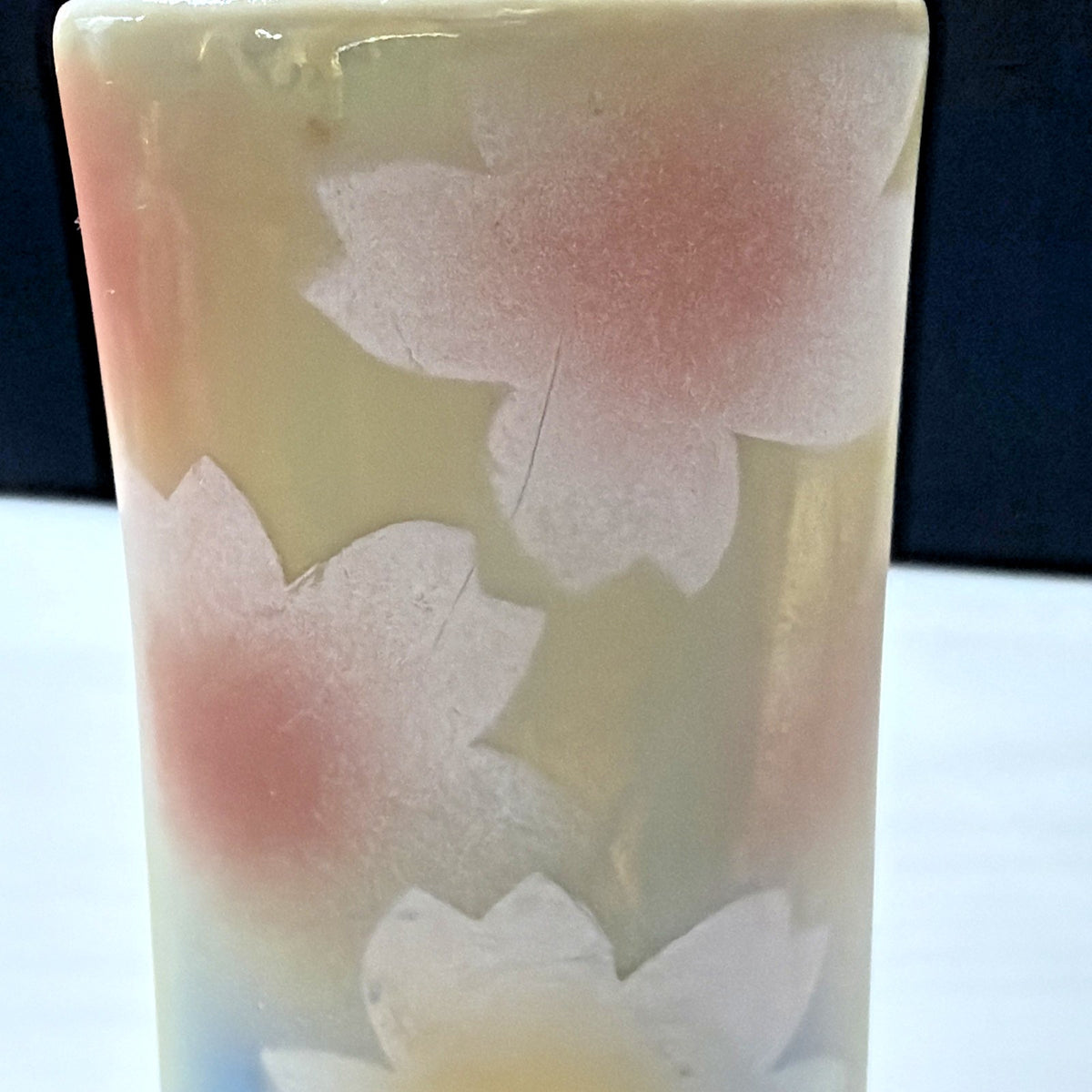 Vtg Kutani Yaki Porcelain Wall Vase Signed Iridescent Flowers Ombre Green Japan