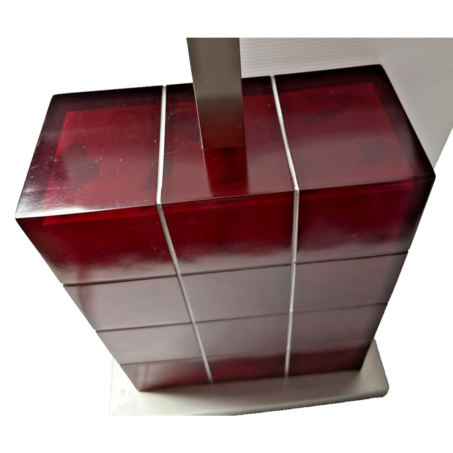 Vintage Modern Geometric Red Lucite Block Acrylic Stacked Lamp Metal Base As Is