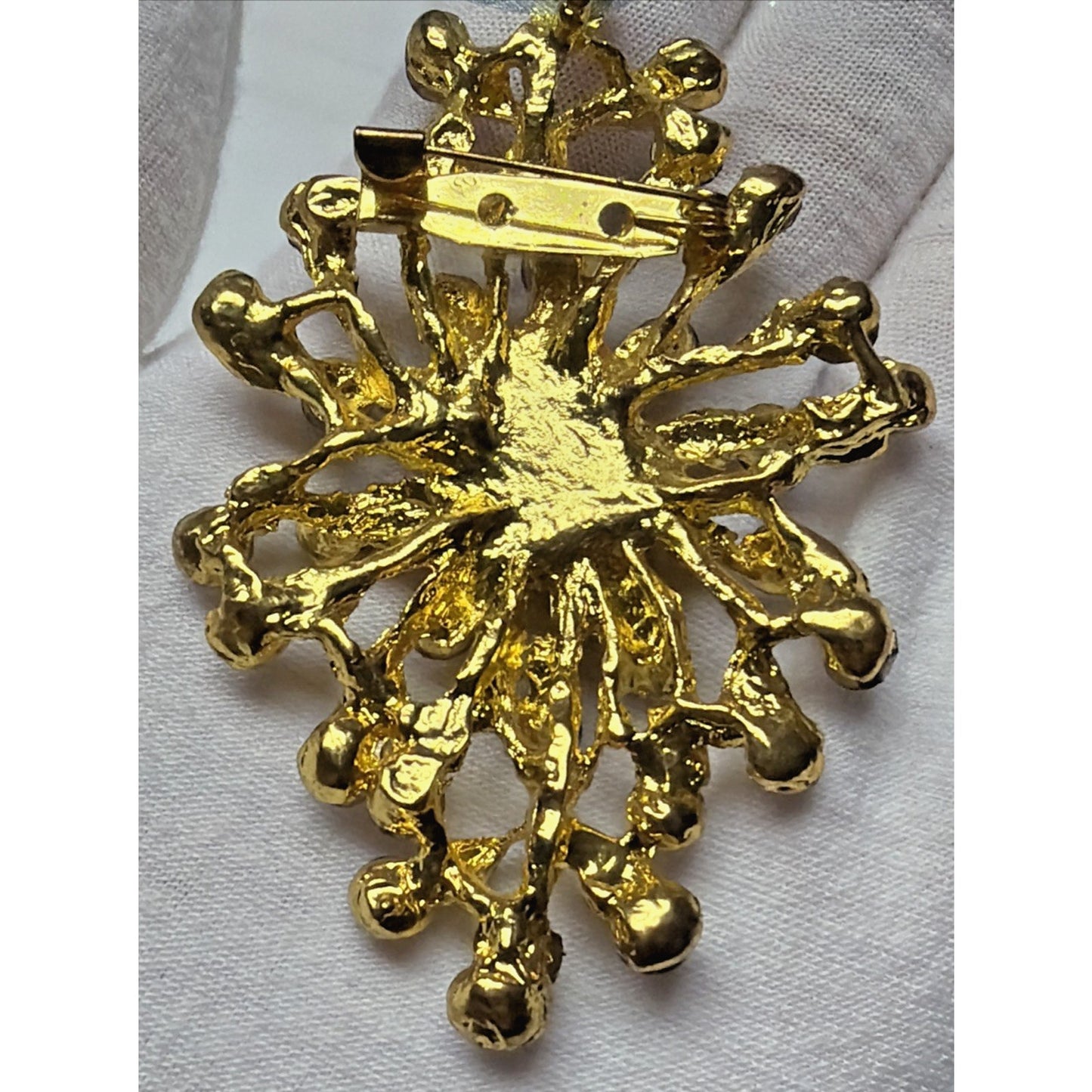 MCM Brutalist Style Blue Rhinestone Crystal Floral Spray Burst Brooch Snowflake