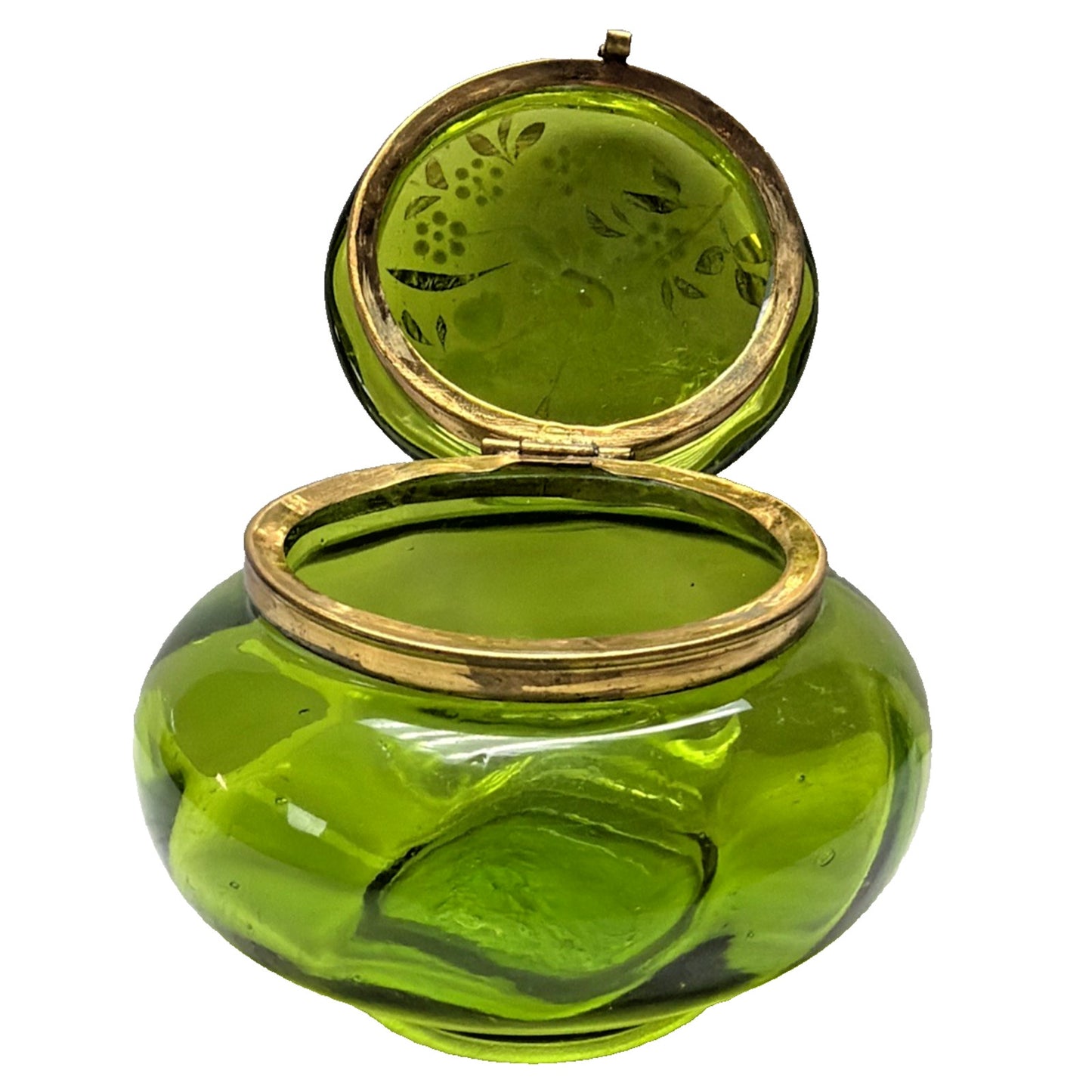 Antique Moser Bohemian Blown Glass Hand Painted Enamel Green Hinged Trinket Box
