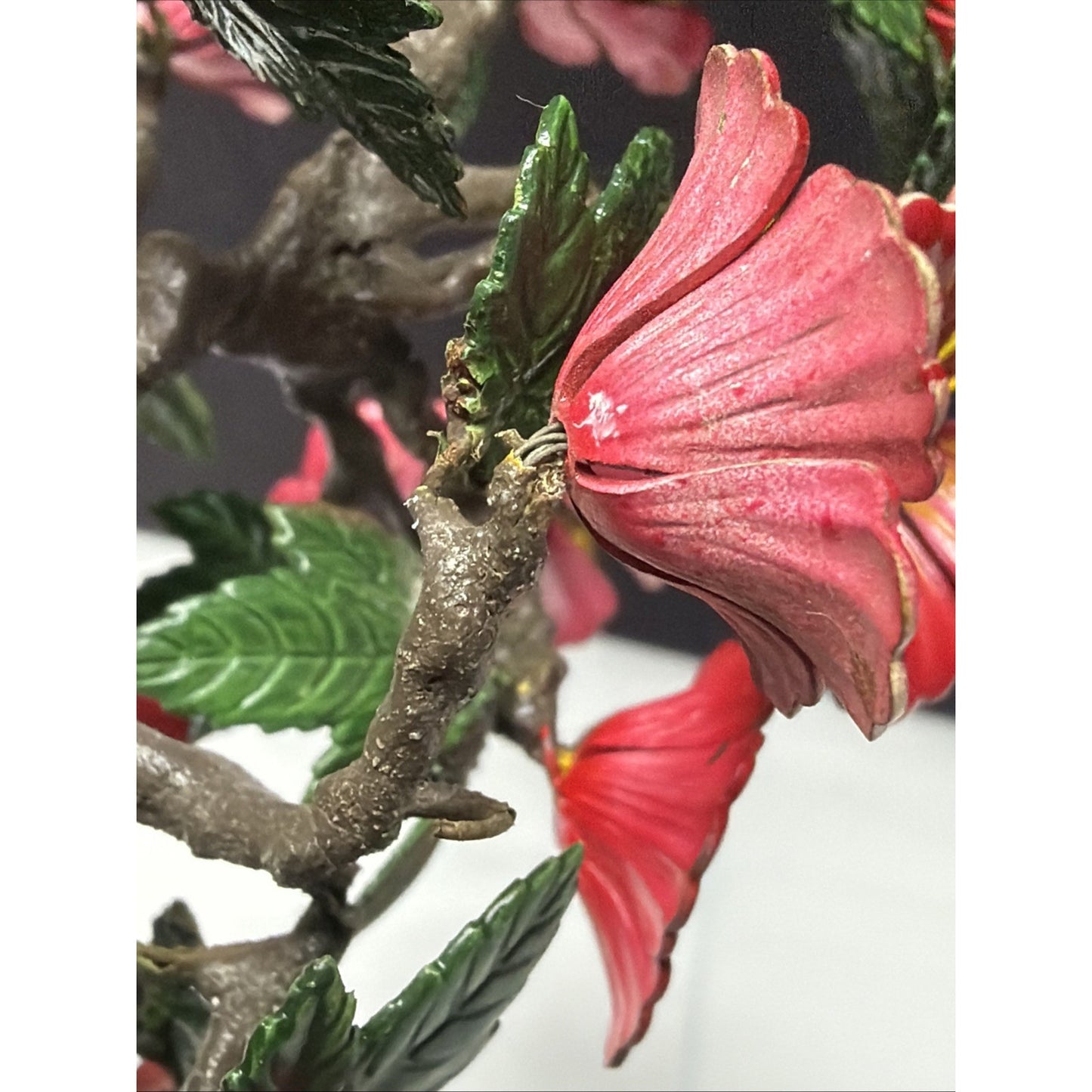 Vintage Metal Art Flower Blossom Hibiscus Wire Tree Painted Enamel As Is