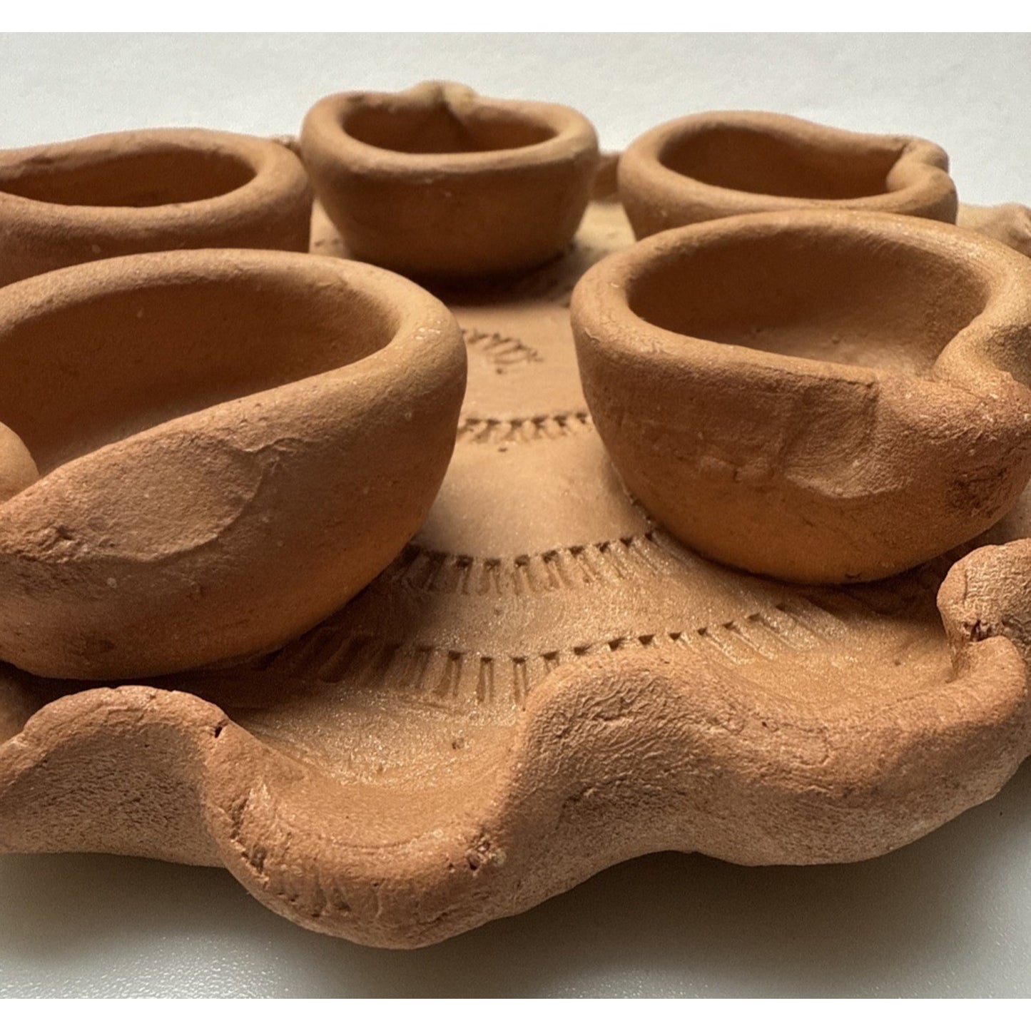 Clay Pot Diwali Oil Prayer Lamp Mitti Diya Plate Five Candle As Is