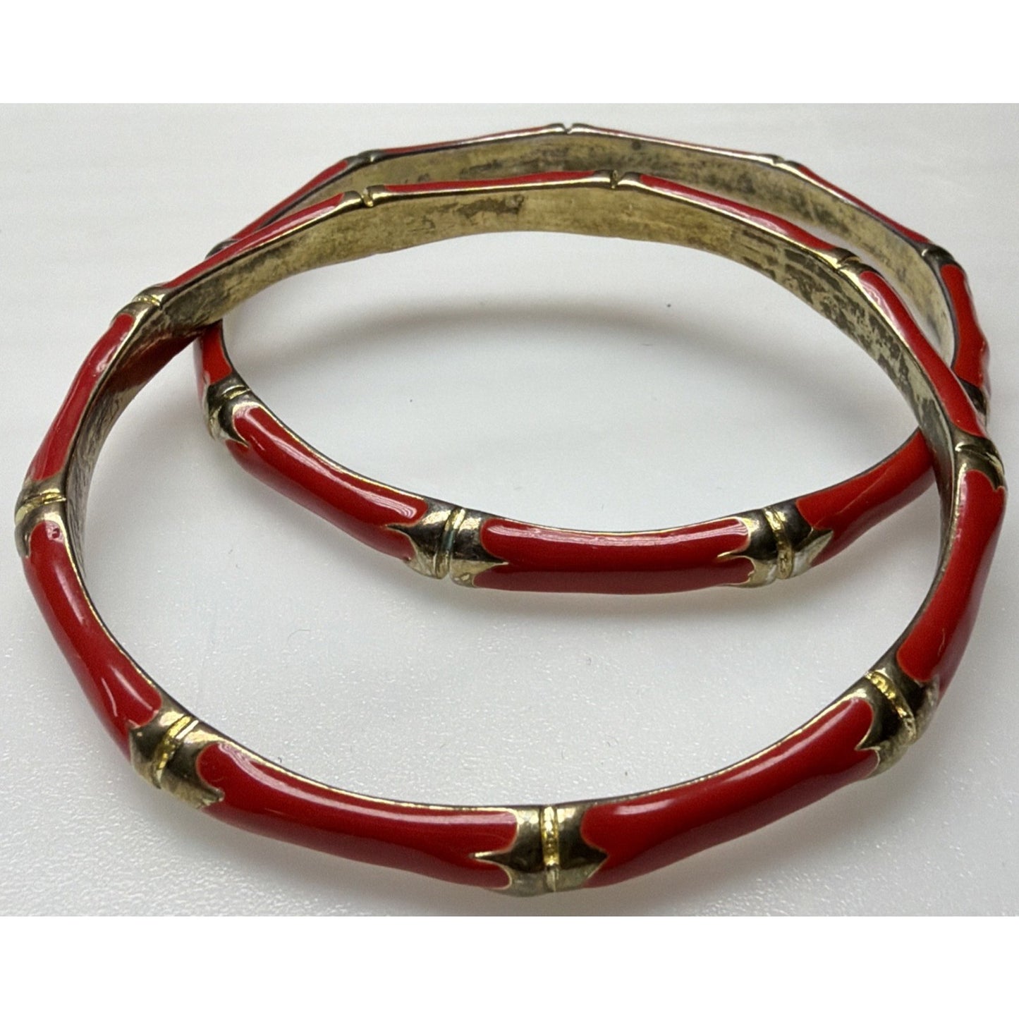 Vintage Lot of 5 Gold Metal Brass Enamel Bamboo Bracelets As Is