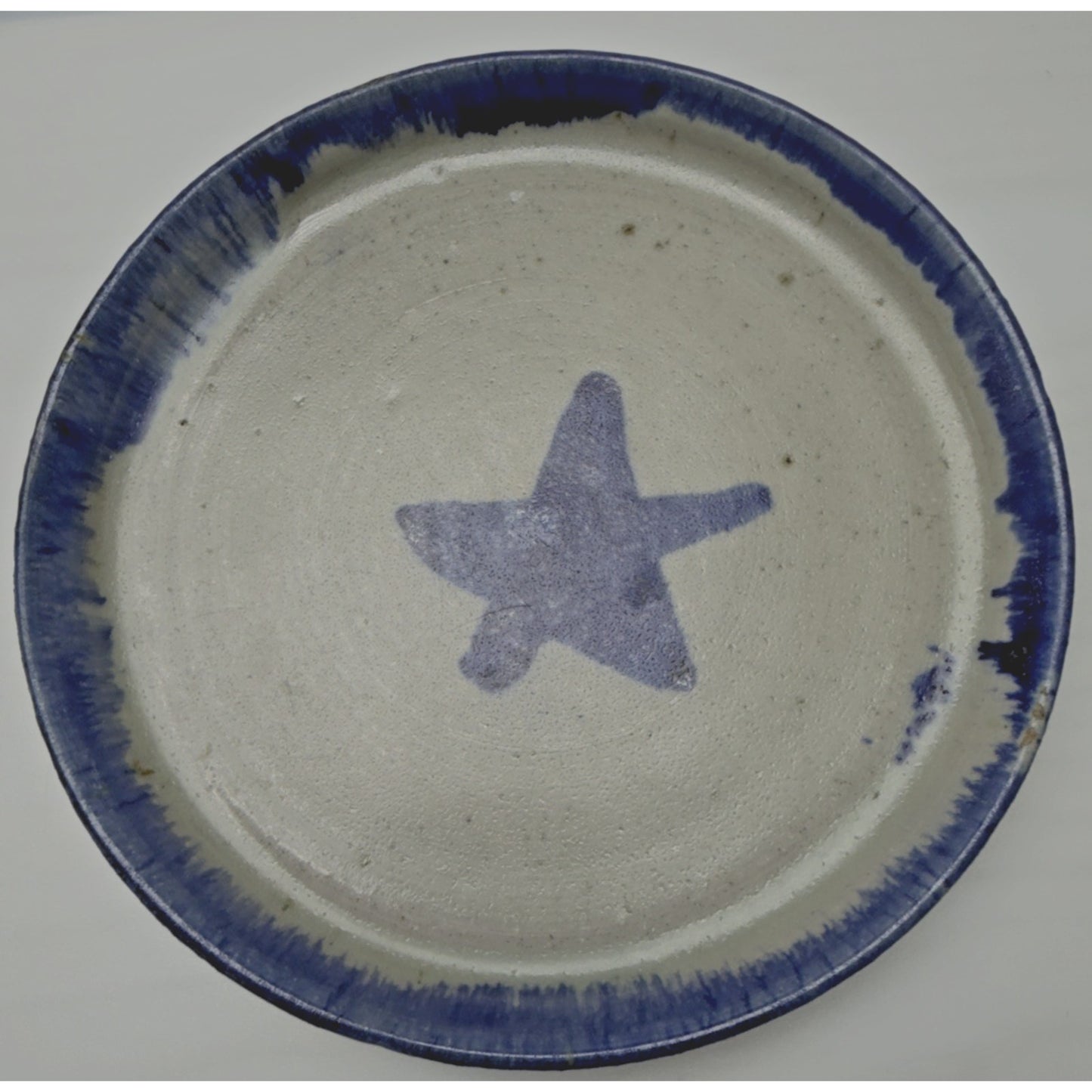 Vintage Lot of 2 HMN Art Pottery Star Platter Plate Bowls Stoneware Blue
