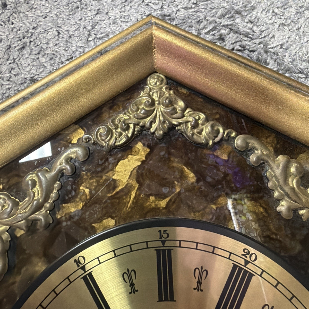MCM Empire Art Products Co NY Hollywood Regency Wood Framed Clock Gold Brass Met