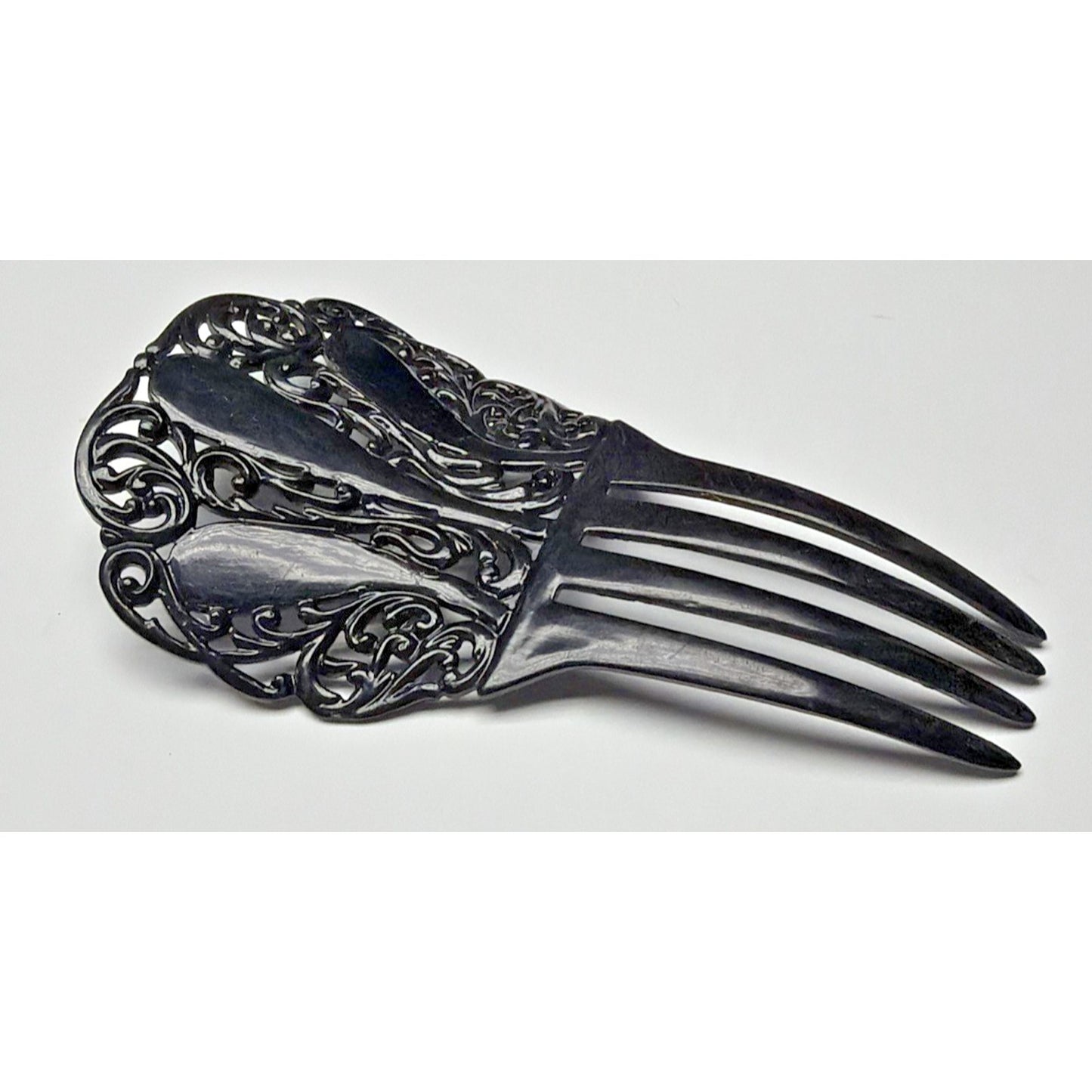 Art Deco Black Mantilla Hair Comb Celluloid Ornate Spanish Style