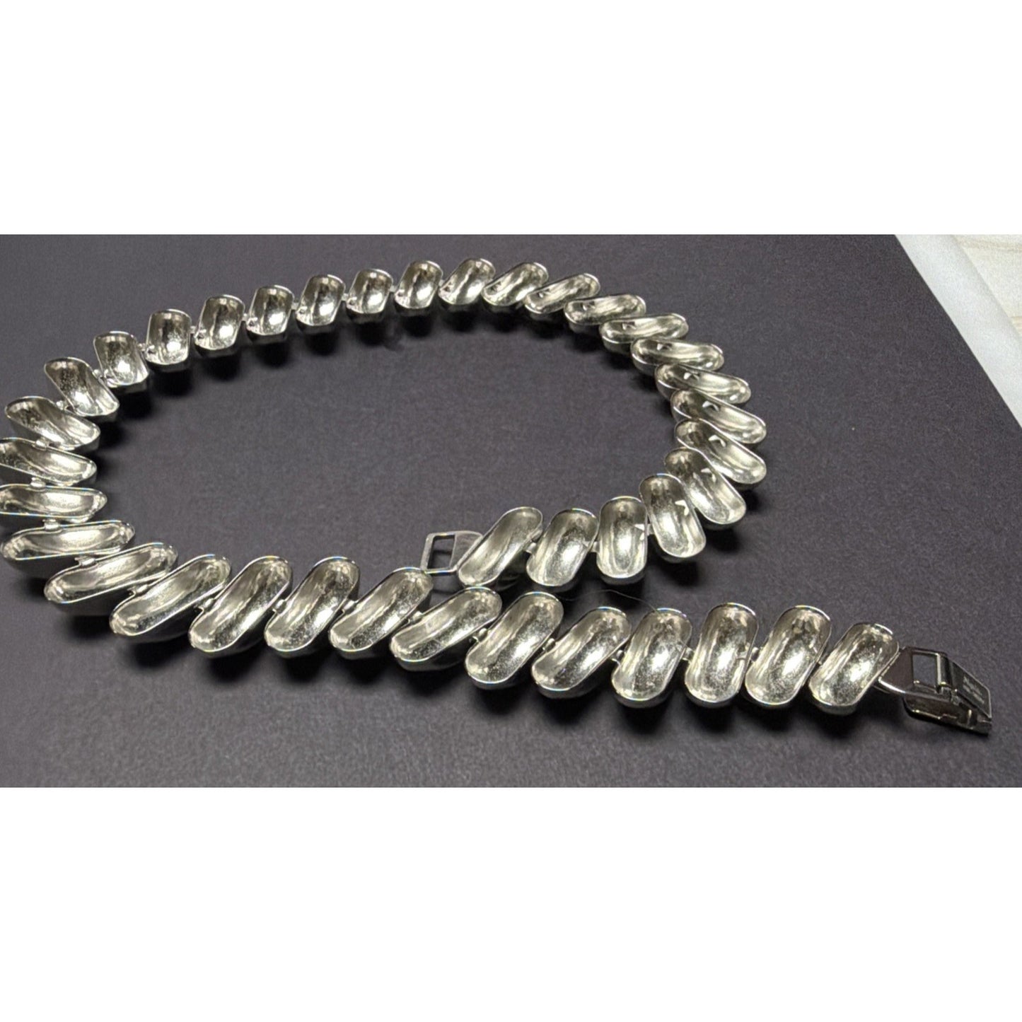 Vintage Set Napier Collar Necklace Bracelet Silver Tone Chunky Oval Link