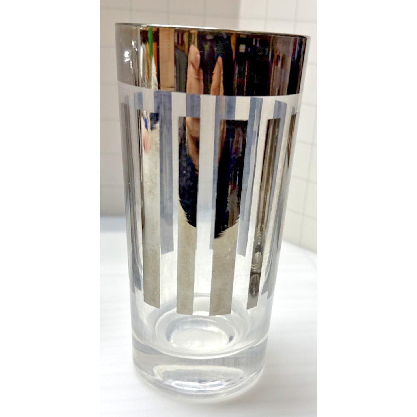 MCM Lot of 4 Dorothy Thorpe Silver Striped 5.5 in Highball Tumblers