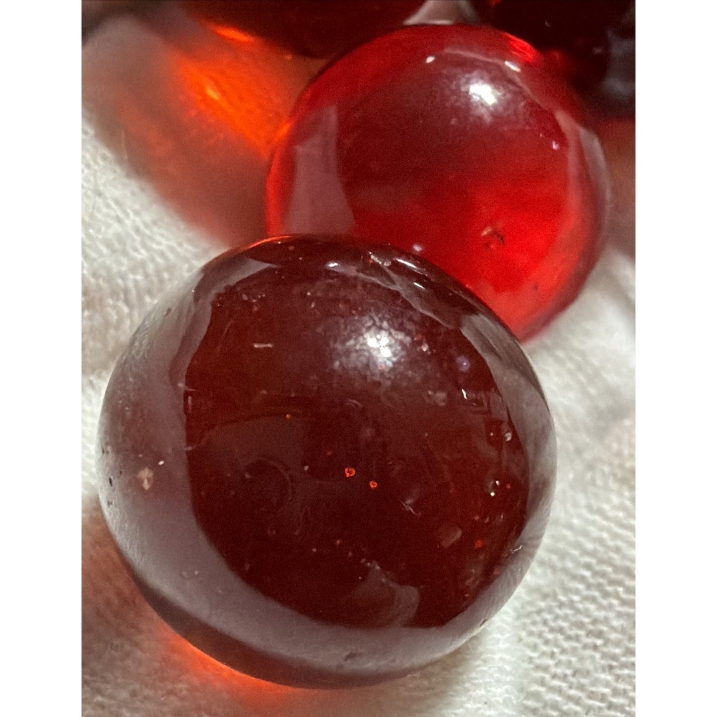 Vintage Lot of 4 Clear Ruby Red Cadmium Slag Glass Marbles UV Reactive As Is