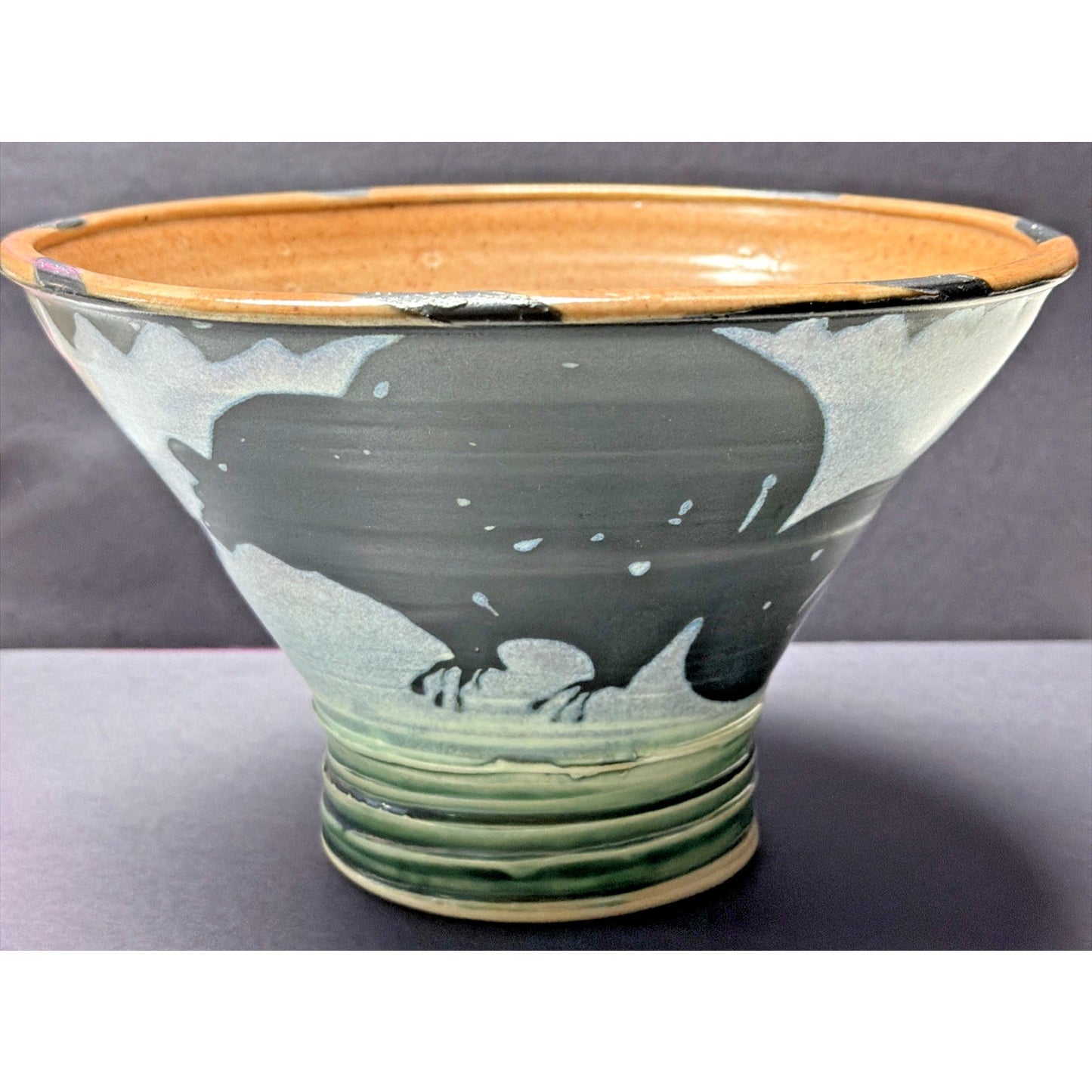 Martye Allen Pottery Sgraffito Wildlife Bowl Bear Family Footed Bear Paw Signed