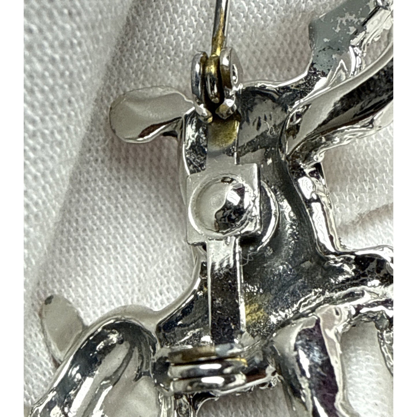 Vtg Silver Tone Little Lamb Brooch Pink Painted Feet Red Rhinestone Eyes As-Is