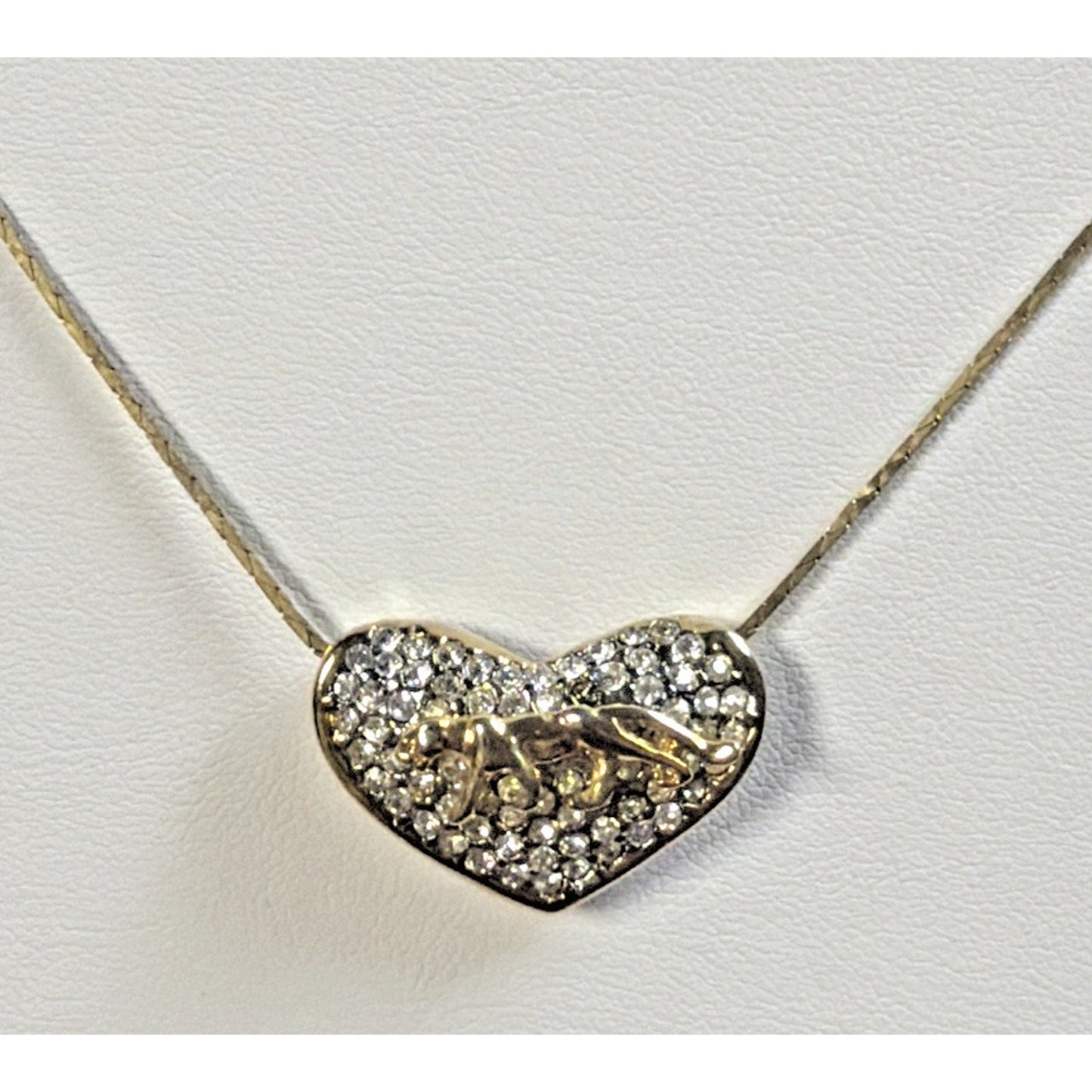 Vintage Gold Tone Rhinestone Pave Heart Slide Pendant Necklace Panther Cat As Is