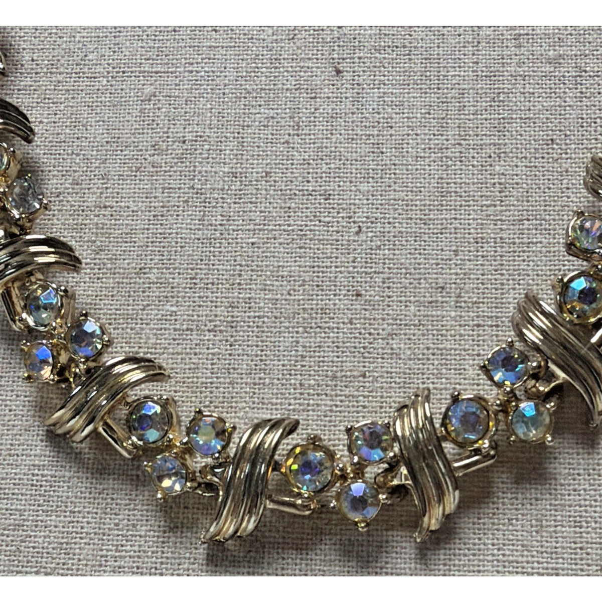 Vintage Aurora Borealis Crystal Choker Link Gold Tone Necklace Adjustable As Is