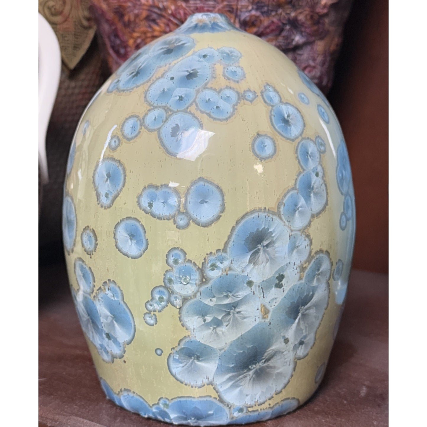 Modern Studio Art Pottery Crystalline Glaze Vase Weed Pot Blue Green As Is