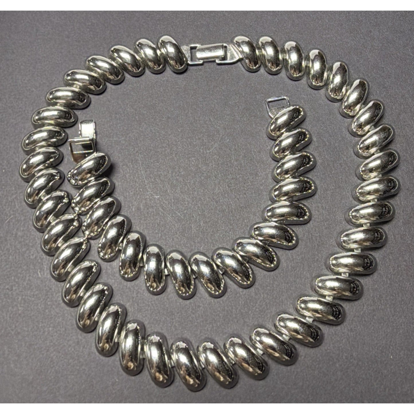 Vintage Set Napier Collar Necklace Bracelet Silver Tone Chunky Oval Link