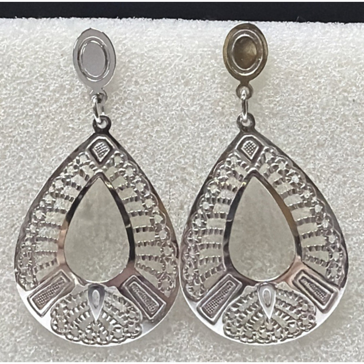 Vtg Ornate Sterling Silver Filigree Open Teardrop Dangle Earrings Post No Backs