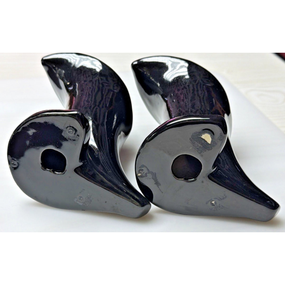 MCM Lot of 2 Haeger Pottery Black Glazed Calla Lily Horn Cornucopia Vase As-Is