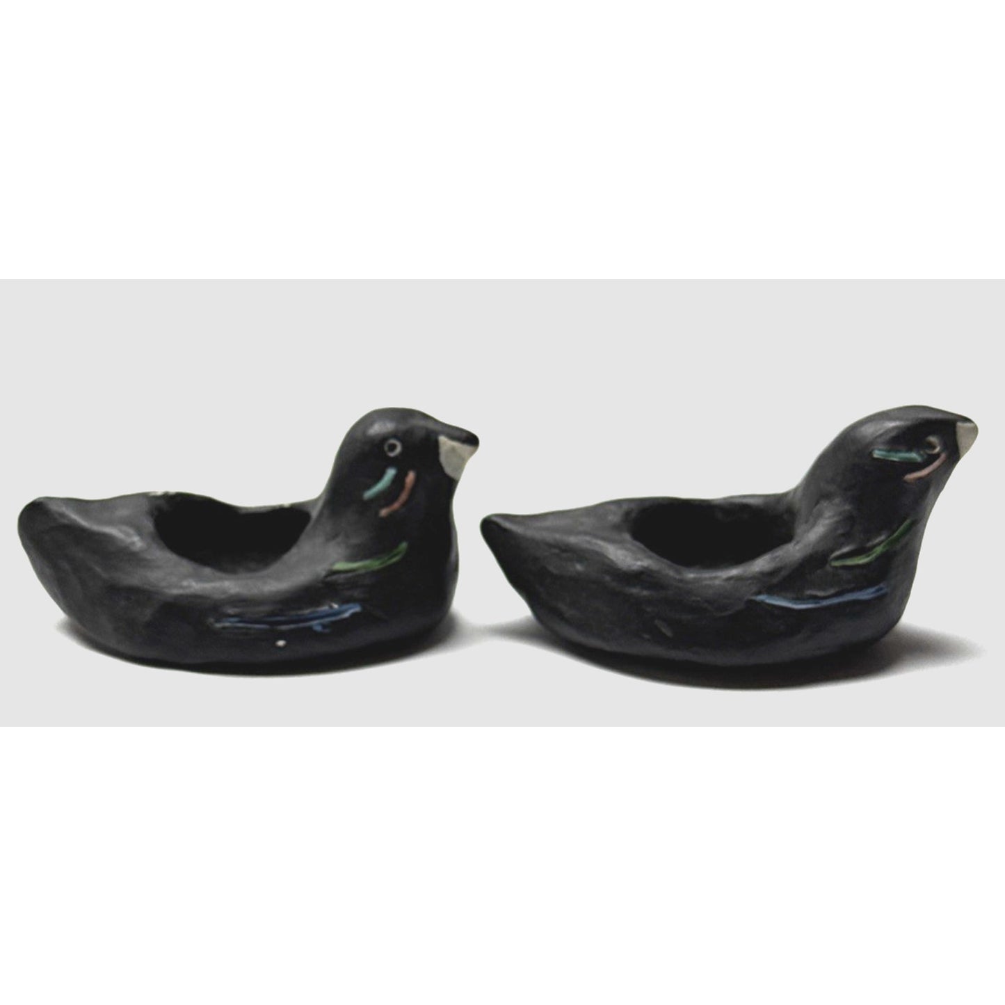 Vtg Lot of 2 Hand Made Pottery Clay Ceramic Bird Candle Holders Painted As-Is